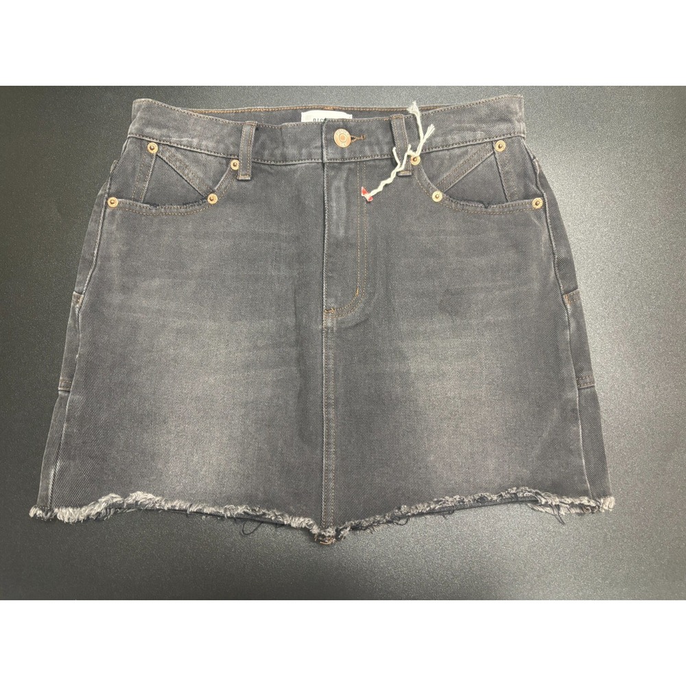 Pistola New Mini Pencil Skirt Black‎ Denim 5-Pocket Frayed Hem Zip Fly Size 26